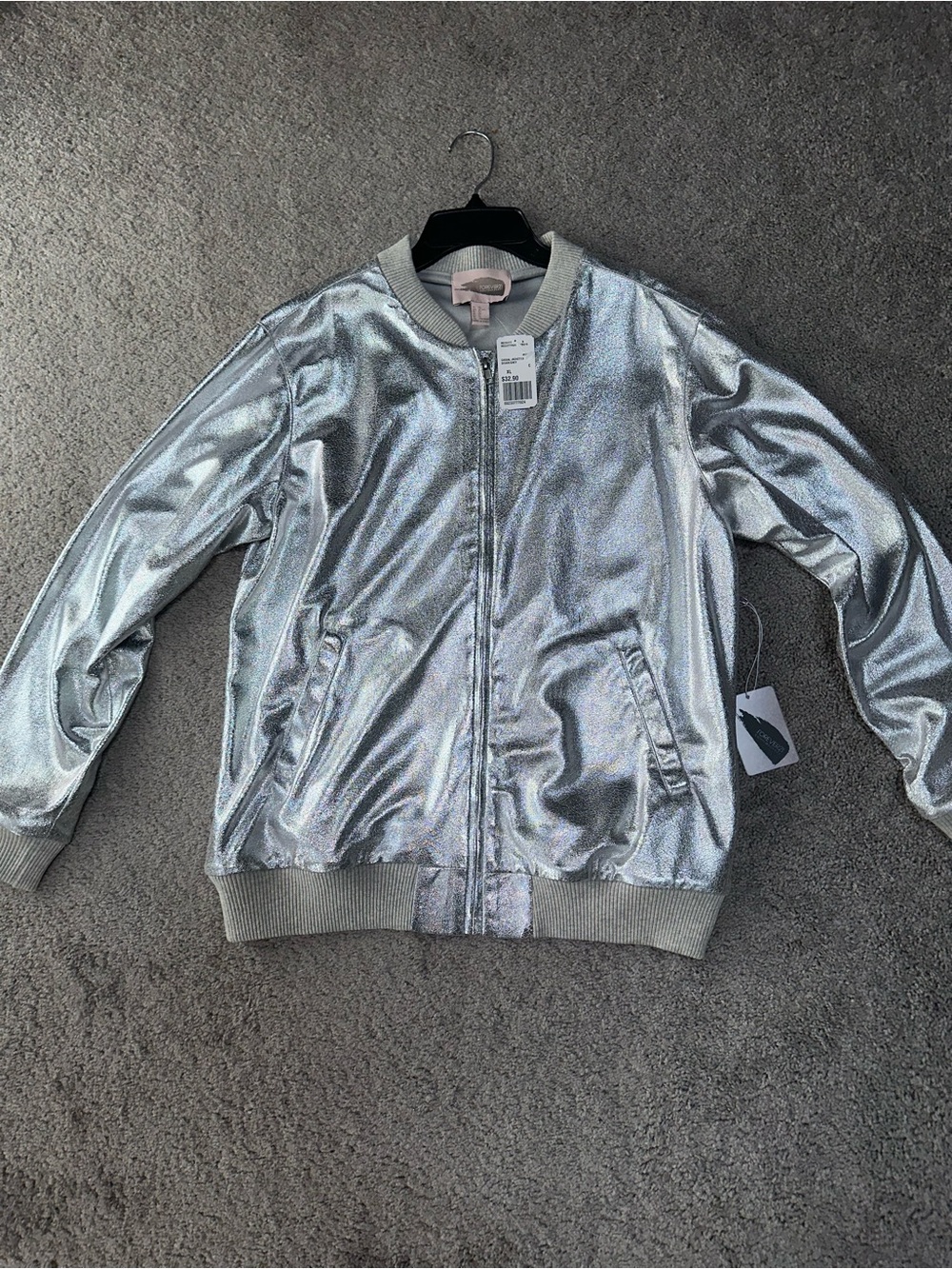 Forever 21 Silver Metallic Bomber Jacket